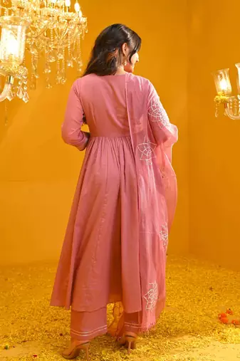 Pink viscose rayon kurta-sets