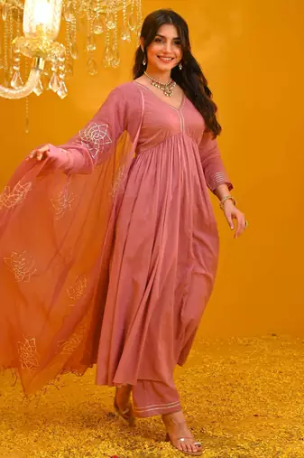 Pink viscose rayon kurta-sets