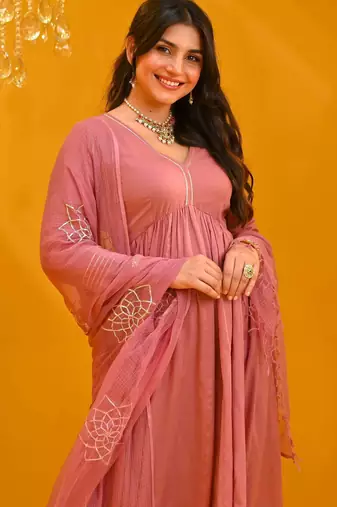 Pink viscose rayon kurta-sets