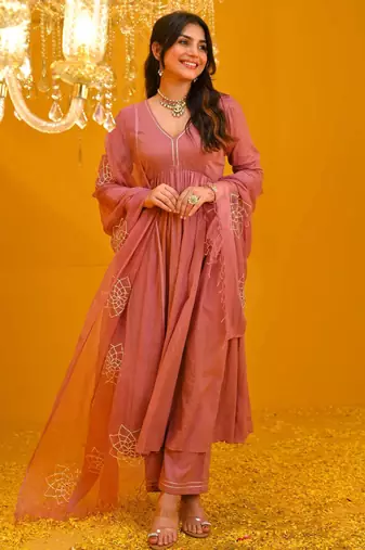Pink viscose rayon kurta-sets