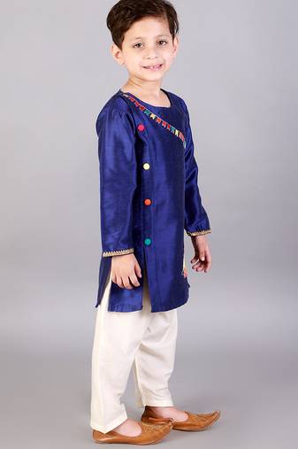 Blue embroidered cotton silk kurta pyjama