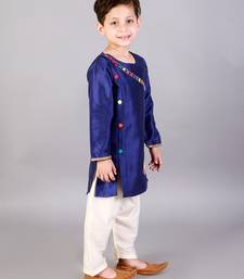 Blue embroidered cotton silk kurta pyjama
