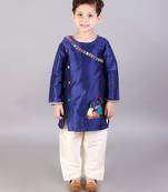 Blue embroidered cotton silk kurta pyjama