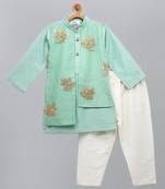 Green embroidered cotton silk kurta pyjama