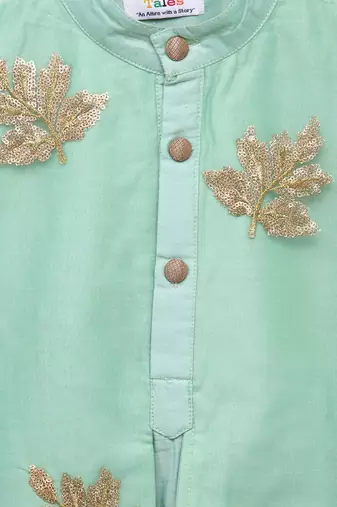 Green embroidered cotton silk Boy's Kurta Pyjama