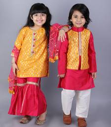 Pink embroidered cotton silk kurta pyjama