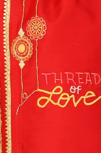 Red embroidered cotton silk Boy's Kurta Pyjama