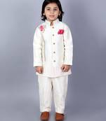 White embroidered raw silk sherwani set