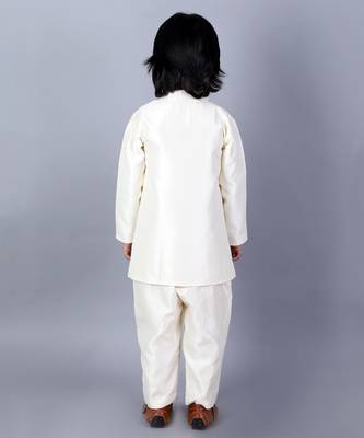 White embroidered raw silk Boy's Sherwani Set 2