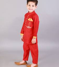 Red embroidered cotton silk kurta pyjama
