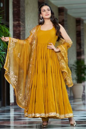 Yellow viscose rayon kurta-sets