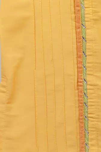 Yellow printed cotton silk kurta pyjama