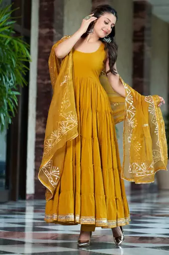 Yellow viscose rayon kurta-sets