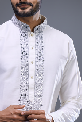 White silk kurta patiala for men's 3