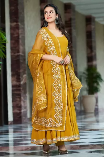Yellow viscose rayon kurta-sets