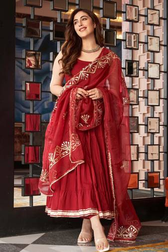 Maroon viscose rayon kurta-sets
