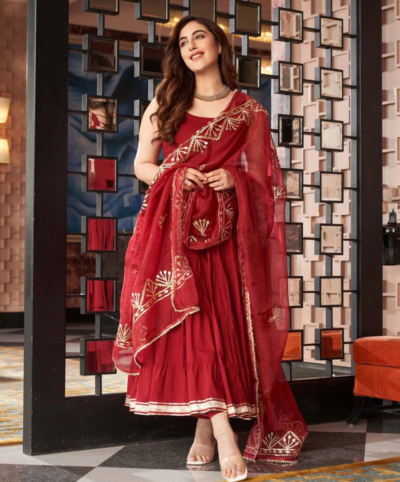 Maroon viscose rayon kurta-sets