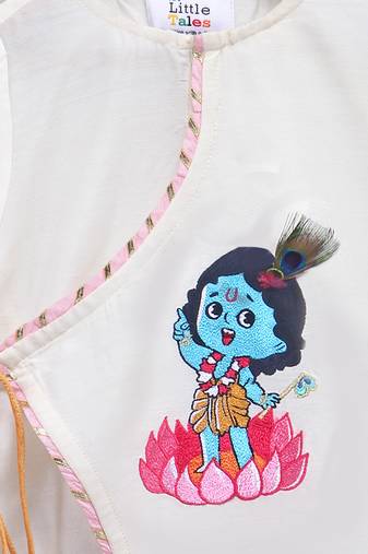 White printed cotton silk kurta pyjama