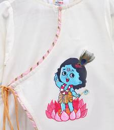 White printed cotton silk kurta pyjama