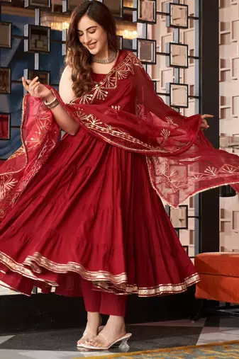 Maroon viscose rayon kurta-sets