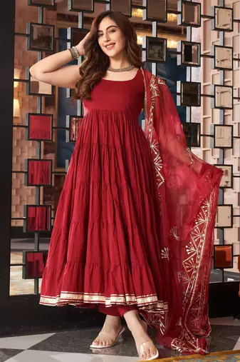 Maroon viscose rayon kurta-sets