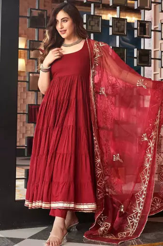 Maroon viscose rayon kurta-sets
