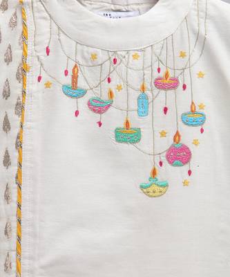 White embroidered cotton silk Boy's Kurta Pyjama 2