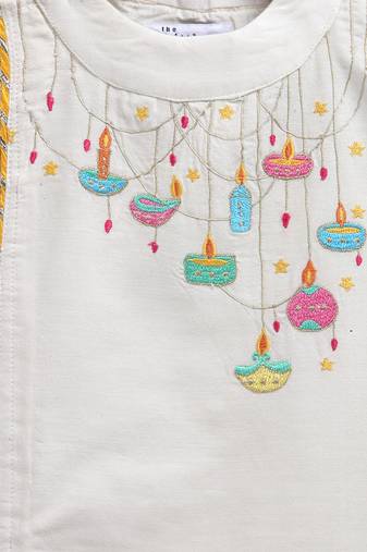 White embroidered cotton silk kurta pyjama