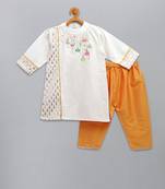 White embroidered cotton silk kurta pyjama