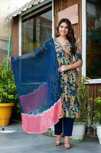 Green viscose rayon kurta-sets