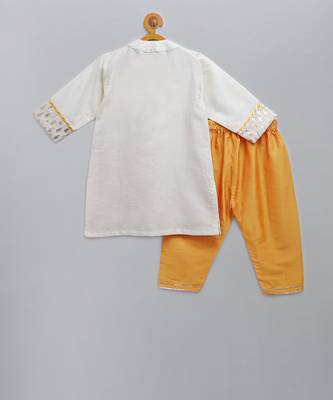White embroidered cotton silk Boy's Kurta Pyjama 4