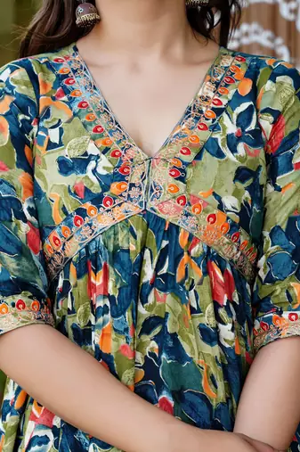 Green viscose rayon kurta-sets