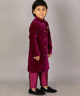 Purple embroidered velvet Boy's Sherwani Set 2