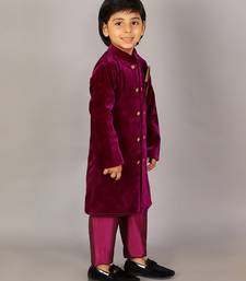 Purple embroidered velvet sherwani set