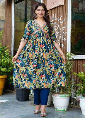 Green viscose rayon kurta-sets 1