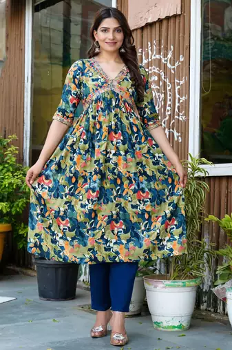 Green viscose rayon kurta-sets