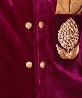 Purple embroidered velvet Boy's Sherwani Set 4