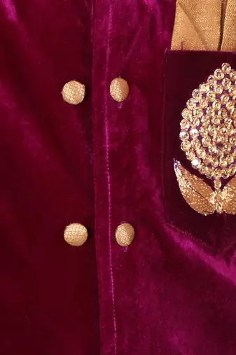 Purple embroidered velvet Boy's Sherwani Set