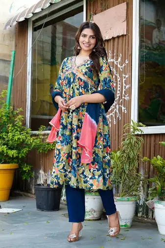 Green viscose rayon kurta-sets