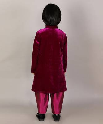 Purple embroidered velvet Boy's Sherwani Set 5