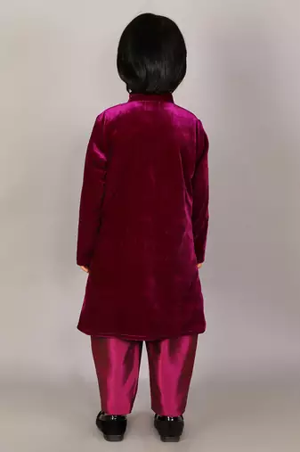 Purple embroidered velvet Boy's Sherwani Set