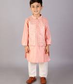 Peach printed cotton silk kurta pyjama