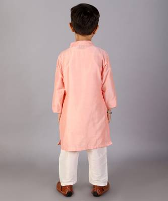 Peach printed cotton silk Boy's Kurta Pyjama 3