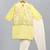 Yellow printed cotton silk kurta pyjama