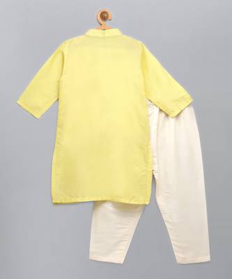 Yellow printed cotton silk Boy's Kurta Pyjama 2