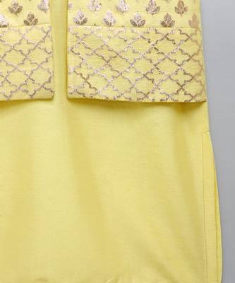 Yellow printed cotton silk Boy's Kurta Pyjama 3