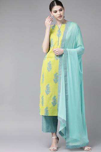 Green viscose rayon kurta-sets