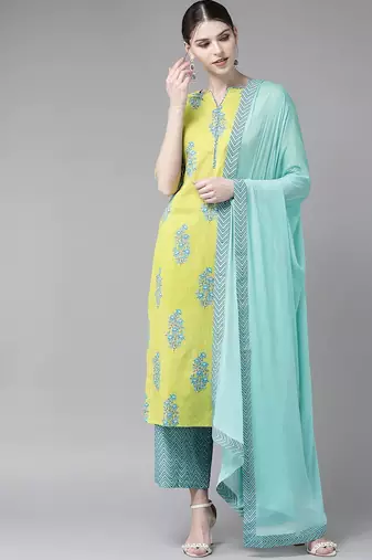 Green viscose rayon kurta-sets