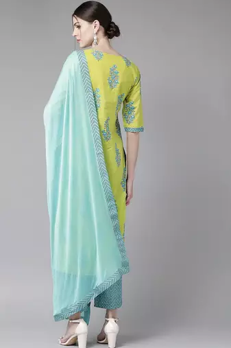 Green viscose rayon kurta-sets