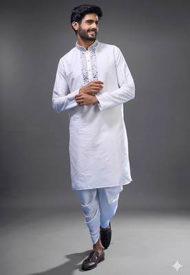 White silk kurta patiala for men's 4